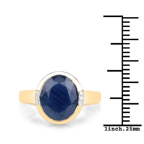 4.85 Carat Blue Sapphire and Diamond 14K Yellow Gold Ring