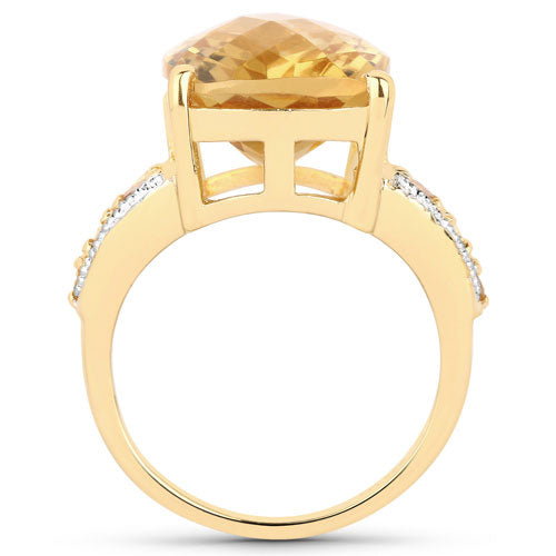 Anillo de Plata de Ley con Citrino y Topacio Blanco de 8.44 Quilates