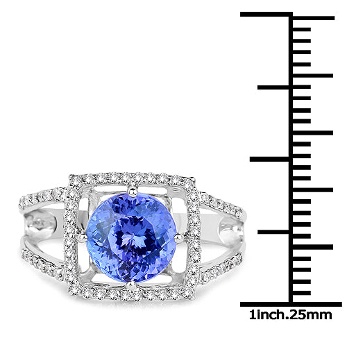 14K White Gold 3.26 Carat Tanzanite and Diamond Halo Ring