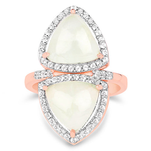 Bague Cocktail en Plaqué Or Rose 18K avec Préhnite et Topaze Blanche