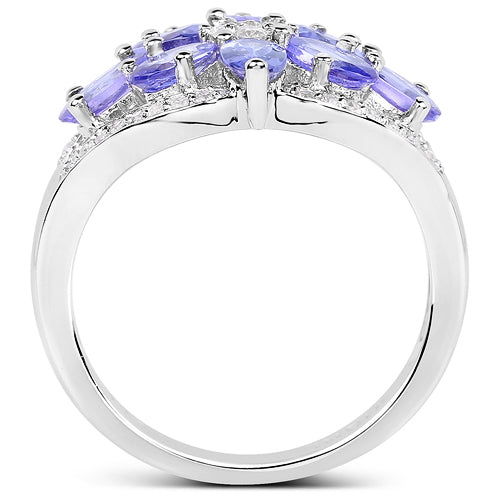 Bague en argent sterling avec tanzanite véritable de 2,27 carats et zircon blanc