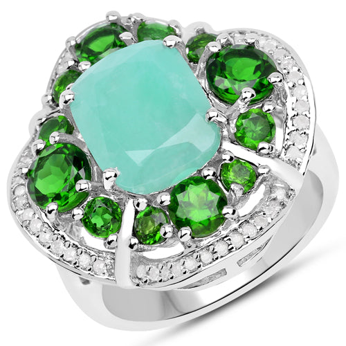 5.49 Carat Genuine Emerald & Diamond .925 Sterling Silver Engagement Ring