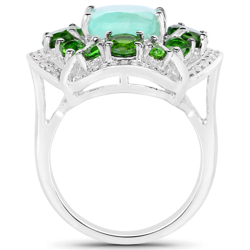 5.49 Carat Genuine Emerald & Diamond .925 Sterling Silver Engagement Ring