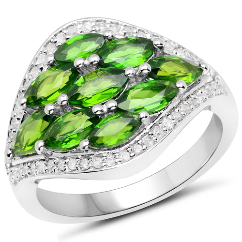 2.37 Carat Chrome Diopside & Diamond Sterling Silver Engagement Ring
