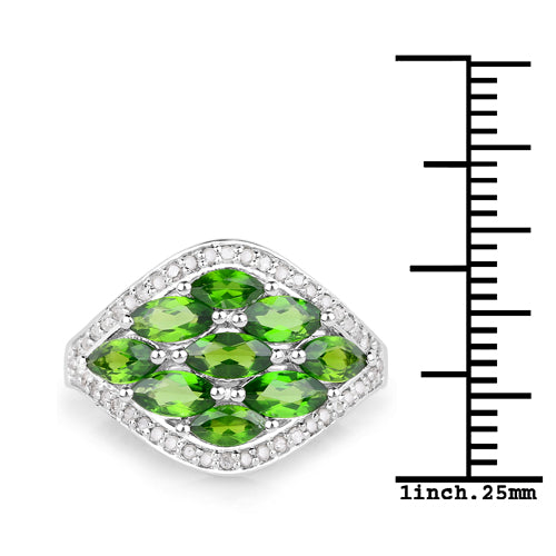 2.37 Carat Chrome Diopside & Diamond Sterling Silver Engagement Ring