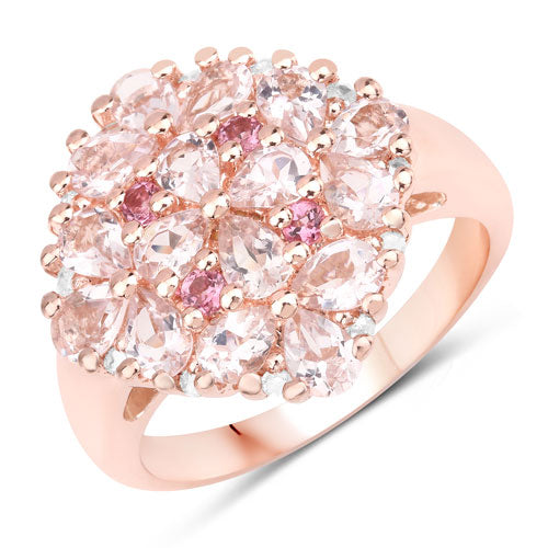 2.36 Carat Morganite, Pink Tourmaline & Diamond Sterling Silver Ring