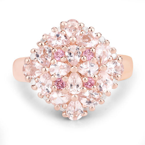 2.36 Carat Morganite, Pink Tourmaline & Diamond Sterling Silver Ring