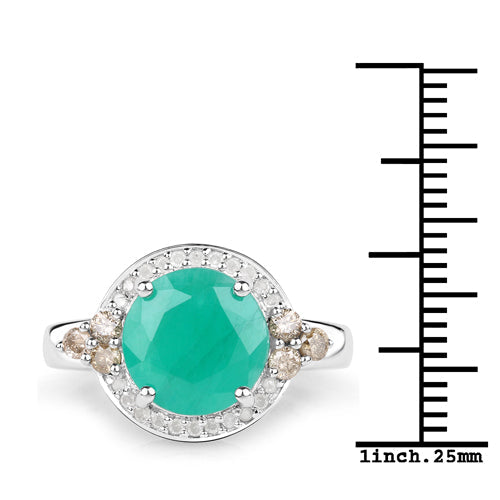 3.51 Carat Emerald and Diamond .925 Sterling Silver Engagement Ring