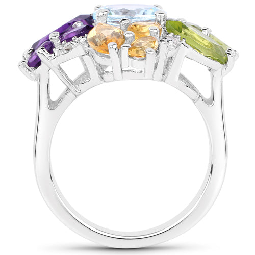 6.13 Carat Genuine Multi-Stone .925 Sterling Silver Engagement Ring