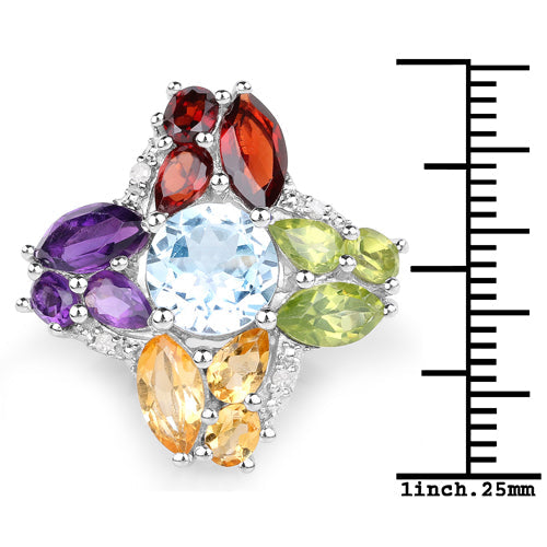 6.13 Carat Genuine Multi-Stone .925 Sterling Silver Engagement Ring