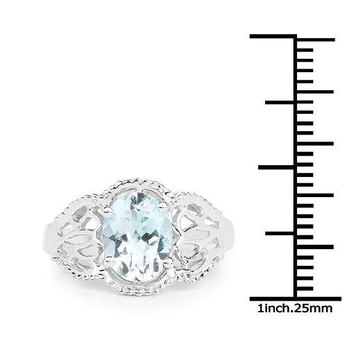 1.50 Carat Genuine Aquamarine Sterling Silver Engagement Ring