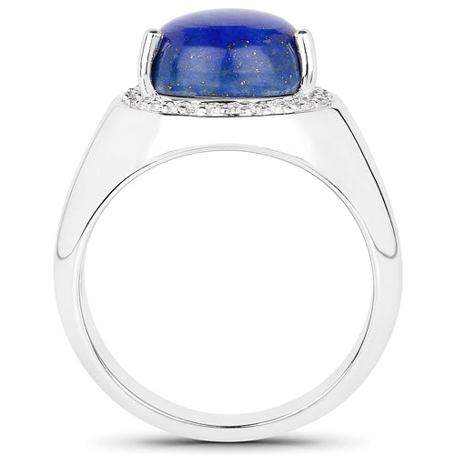 Anillo de Compromiso de Plata Esterlina con Lápiz Lazuli y Circonitas Blancas de 5.52 Quilates