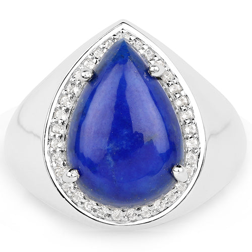 Anillo de Compromiso de Plata Esterlina con Lápiz Lazuli y Circonitas Blancas de 5.52 Quilates