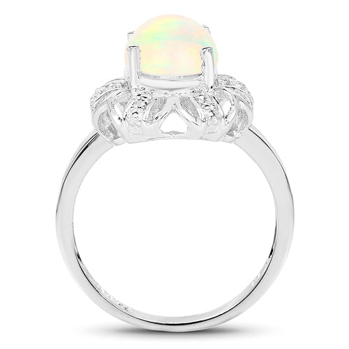 Anillo de plata esterlina con ópalo etíope genuino de 1.73 quilates y topacio blanco