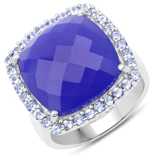 11.56 Carat Blue Chalcedony & Tanzanite Sterling Silver Ring