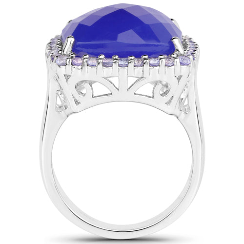 11.56 Carat Blue Chalcedony & Tanzanite Sterling Silver Ring