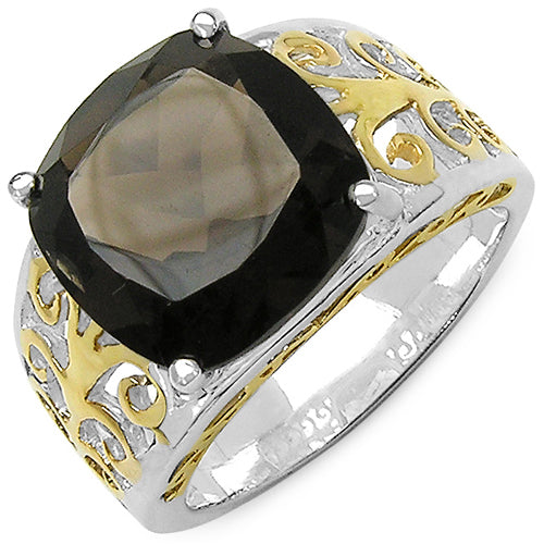 Anillo de Cuarzo Ahumado de Plata Esterlina de 7.09 Quilates con Acabado Bicolor