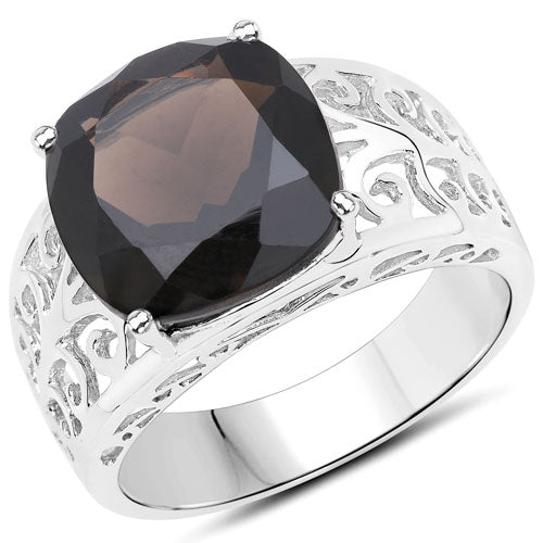 7.09 Carat Genuine Smoky Quartz Sterling Silver Ring