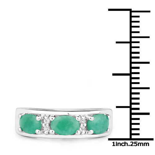 1.38 Carat Genuine Emerald and White Topaz Sterling Silver Ring