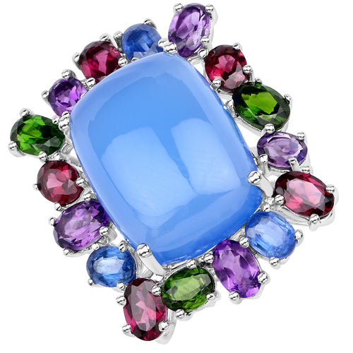 26.67 Carat Multi-Stone Floral Engagement Ring in Sterling Silver