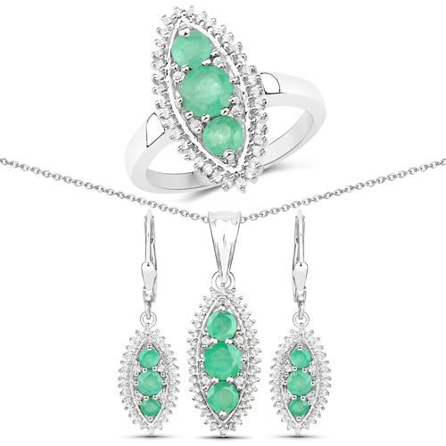 3.52 Carat Genuine Zambian Emerald & White Topaz Jewelry Set
