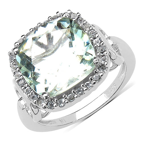 Bague en argent sterling avec améthyste verte de 5,86 carats et diamants
