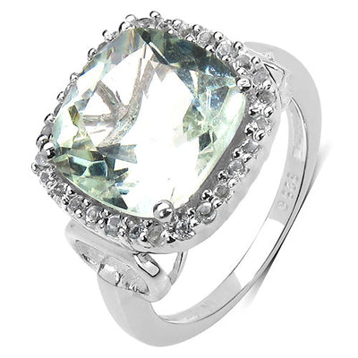 Bague en argent sterling avec améthyste verte de 5,86 carats et diamants