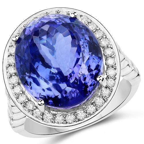18.50 Carat Tanzanite and Diamond 18K White Gold Engagement Ring