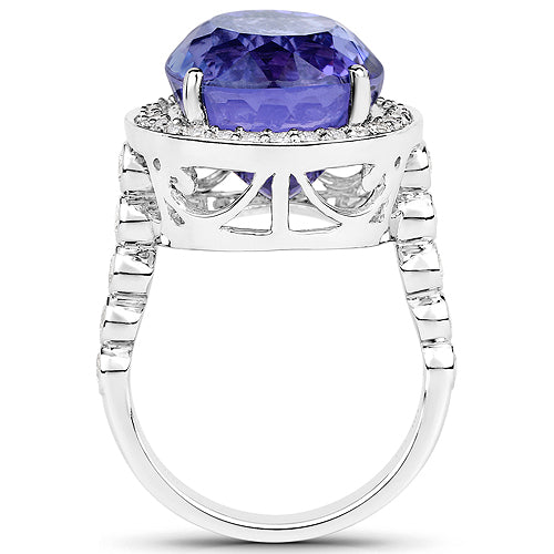 18.50 Carat Tanzanite and Diamond 18K White Gold Engagement Ring
