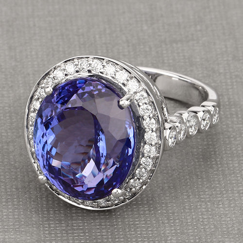 18.50 Carat Tanzanite and Diamond 18K White Gold Engagement Ring