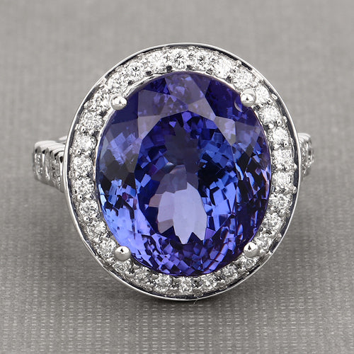18.50 Carat Tanzanite and Diamond 18K White Gold Engagement Ring