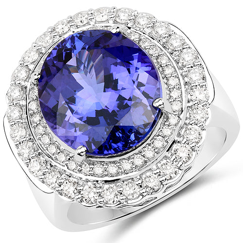Bague en Tanzanite et Diamants Blancs de 10,79 Carats en Or Blanc 18K