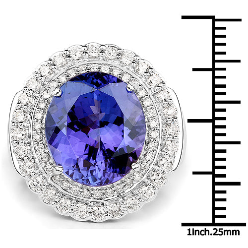 Bague en Tanzanite et Diamants Blancs de 10,79 Carats en Or Blanc 18K