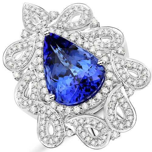 Bague en Or Blanc 18K avec Tanzanite et Diamants Blancs de 11,68 Carats