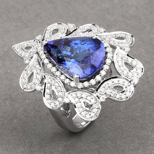 Bague en Or Blanc 18K avec Tanzanite et Diamants Blancs de 11,68 Carats