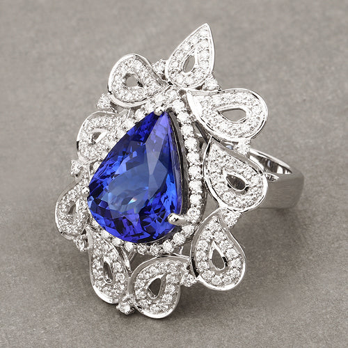 Bague en Or Blanc 18K avec Tanzanite et Diamants Blancs de 11,68 Carats