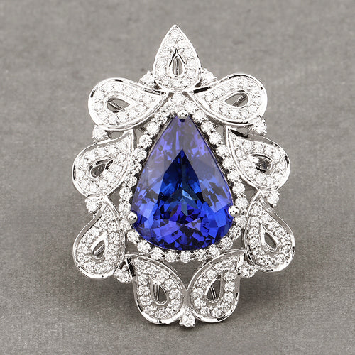 Bague en Or Blanc 18K avec Tanzanite et Diamants Blancs de 11,68 Carats
