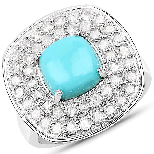Anillo de plata esterlina de 2.80 quilates con turquesa y diamantes blancos