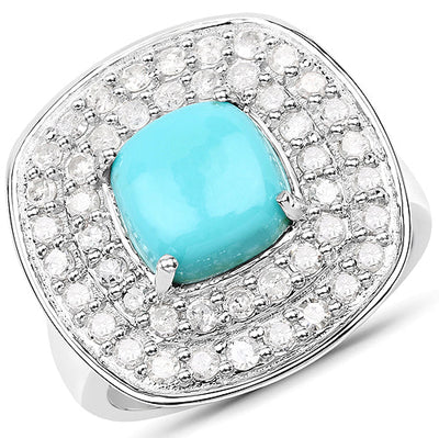 2.80 Carat Turquoise and White Diamond Sterling Silver Ring
