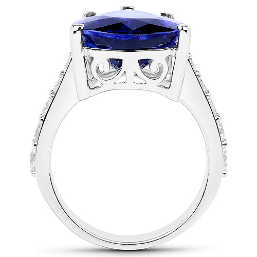 Anillo de 11.40 quilates de tanzanita genuina y diamantes blancos en oro blanco de 18 quilates