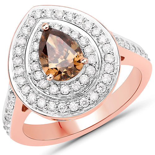 1.64 Carat Chocolate Brown & White Diamond 18K Rose Gold Engagement Ring