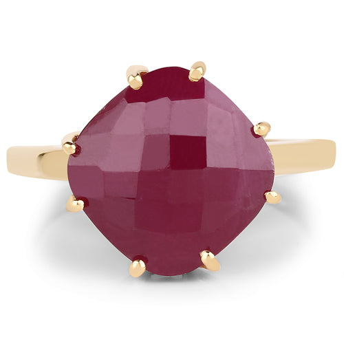 Bague en Argent Sterling Plaquée Or Jaune 14K avec Rubis de 8,95 Carats