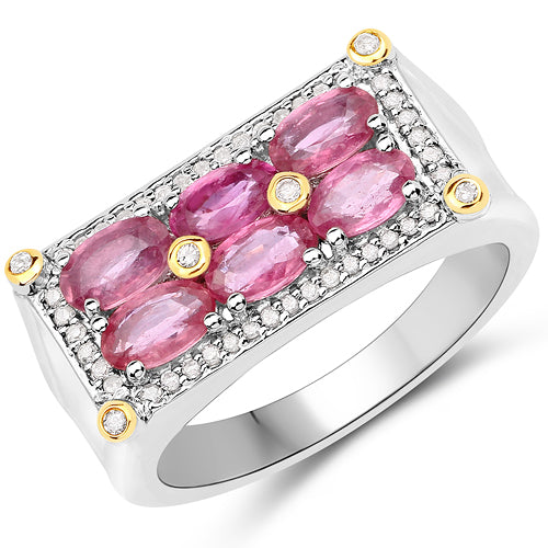 Bague en or jaune 14K avec rubis et diamants de 1,77 carat