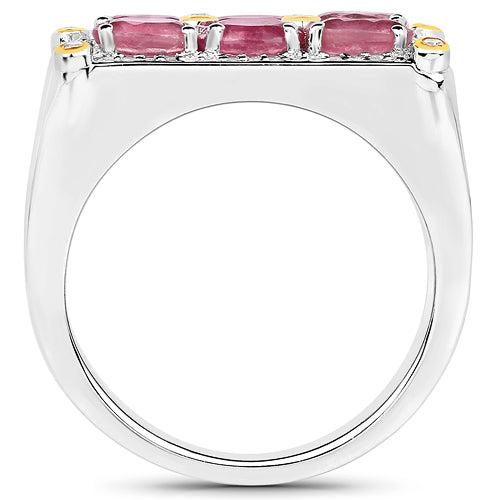Bague en or jaune 14K avec rubis et diamants de 1,77 carat