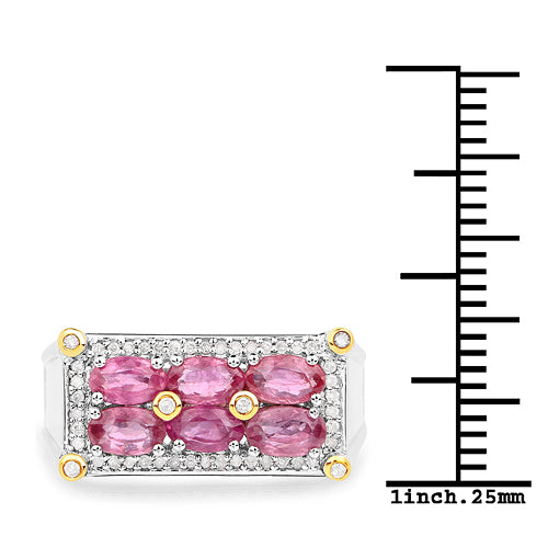 Bague en or jaune 14K avec rubis et diamants de 1,77 carat