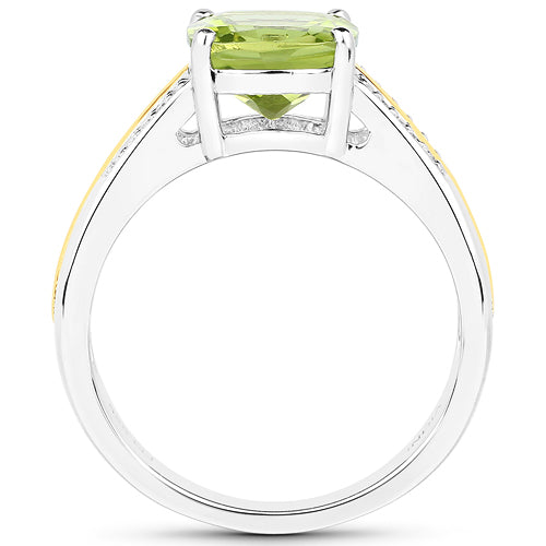 2.20 Carat Genuine Peridot and Diamond 14K Gold Ring