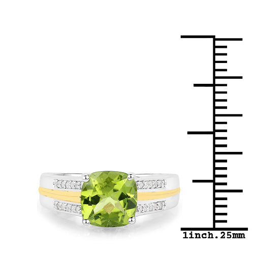 2.20 Carat Genuine Peridot and Diamond 14K Gold Ring