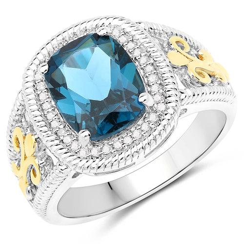 3.59 Carat London Blue Topaz & Diamond 14K Gold Ring