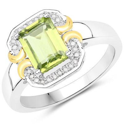1.67 Carat Genuine Peridot and White Diamond Sterling Silver Ring