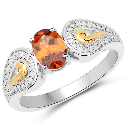 Bague en Grenat et Diamant de 1,01 Carat en Or Jaune 14K